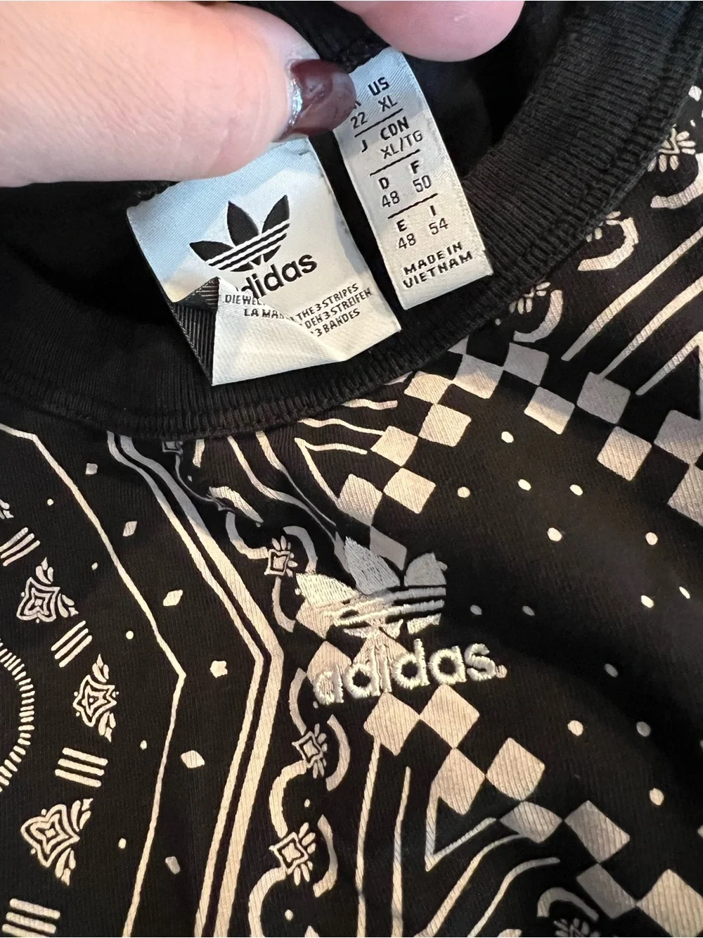 adidas Black & White Bandana Print Crop Top - Picture 2 of 2